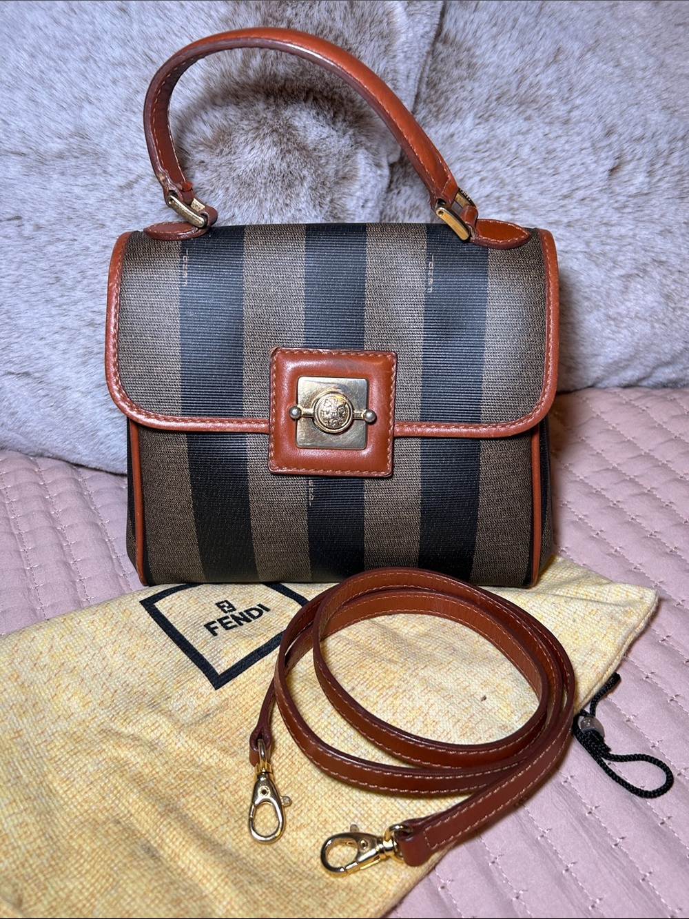 429. Vintage Fendi Pequin top-handle 2way with COA